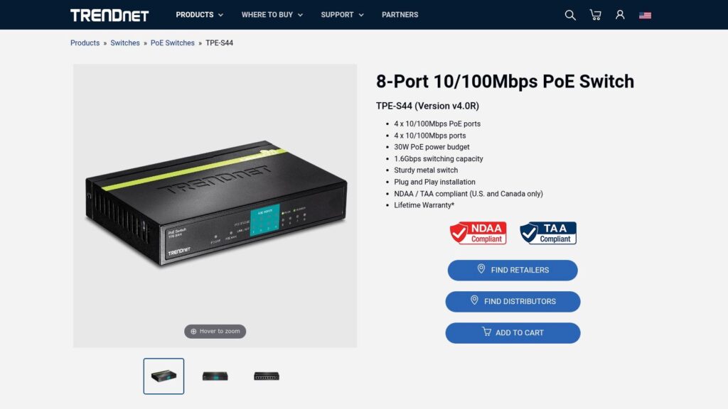 PoE 4 port switche